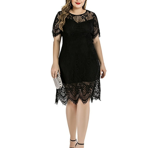 Black lace cocktail dress plus size best sale