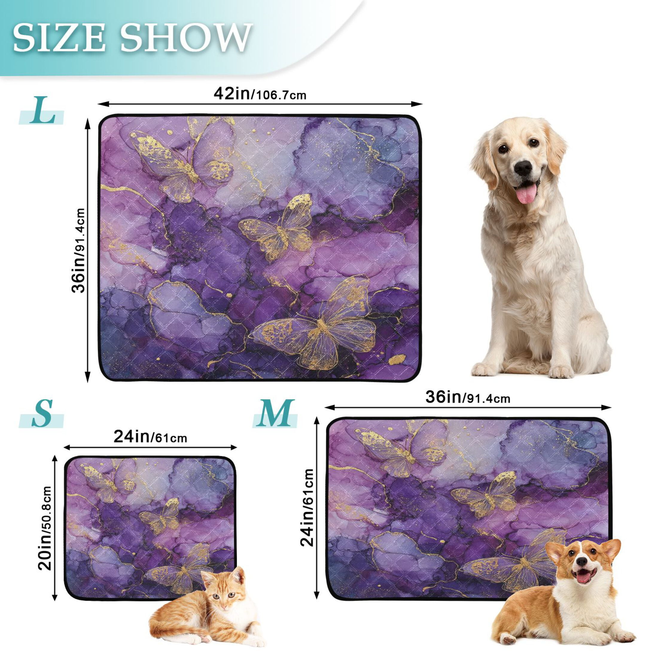 Qxltty Gold Trimmed Butterfly Cat litter Pads Pet Set of 3 Diaper Mats Center Anti-leakage Layer Absorbent Soft and Comfortable