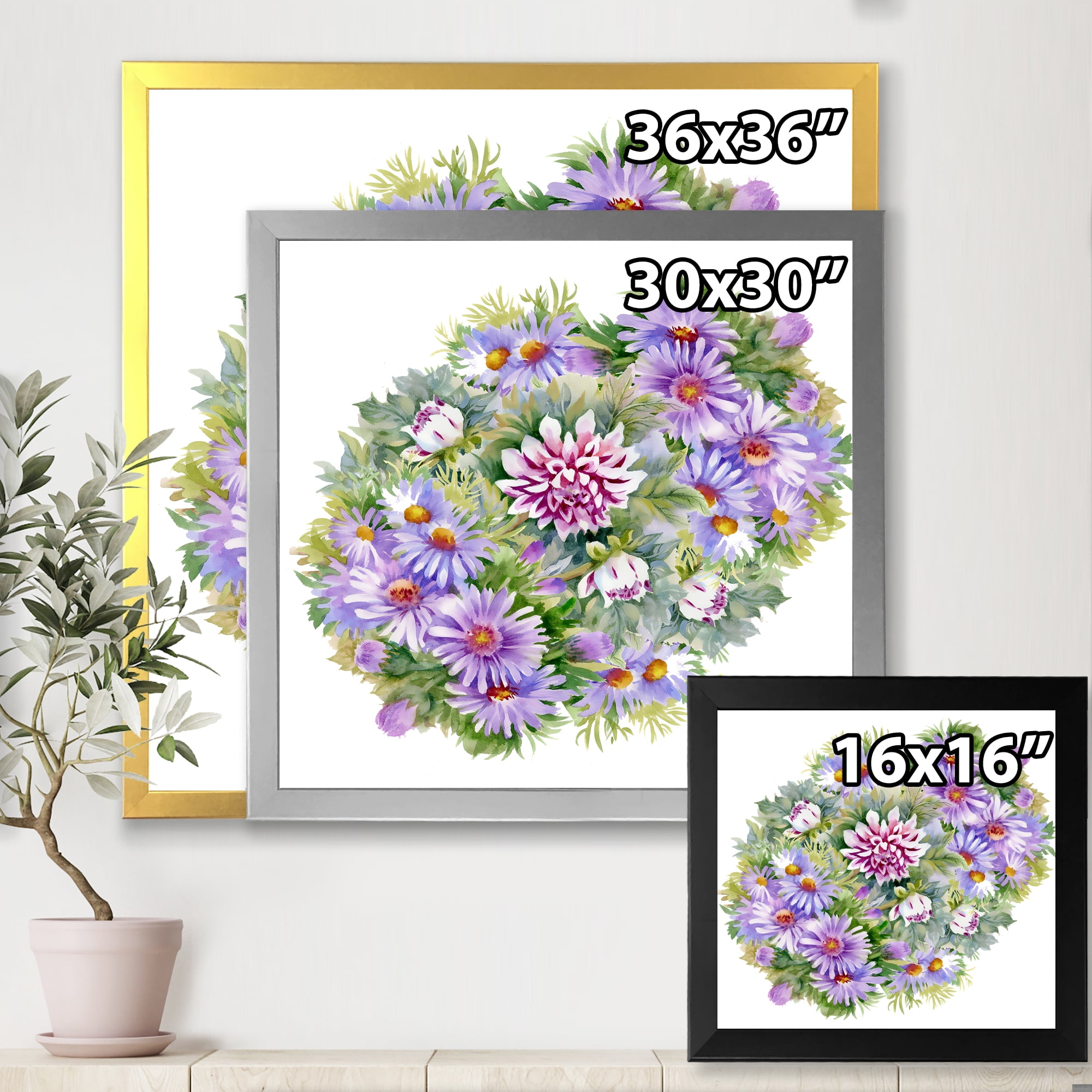 Designart 'Bouquet With Daisies and Purple Chrysanthemums' Traditional Framed Art Print