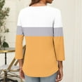 thumbnail image 4 of Timegard Tops for Women Trendy 3/4 Sleeve V Neck Color Block Drop Shoulder Casual Loose Comfy Blouse, 4 of 7