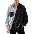 thumbnail image 2 of Men’s Loose‑Fit Asymmetrical Striped Patchwork Shirt, Oversized Color‑Block Long Sleeve Lapel Shirt Jacket, Comfort‑Focused Top For Daily Outings Dating And Light Outdoor Use, 2 of 6