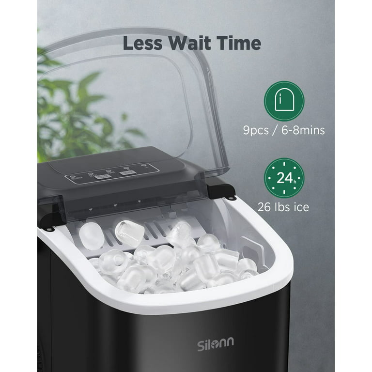 Countertop Ice Maker Machine, Compact Portable Ice Makers Countertop, 26Lbs/24H, 9 Cubes in 6 Mins, Self-Cleaning Ice Maker 2 Sizes of Bullet-Shaped