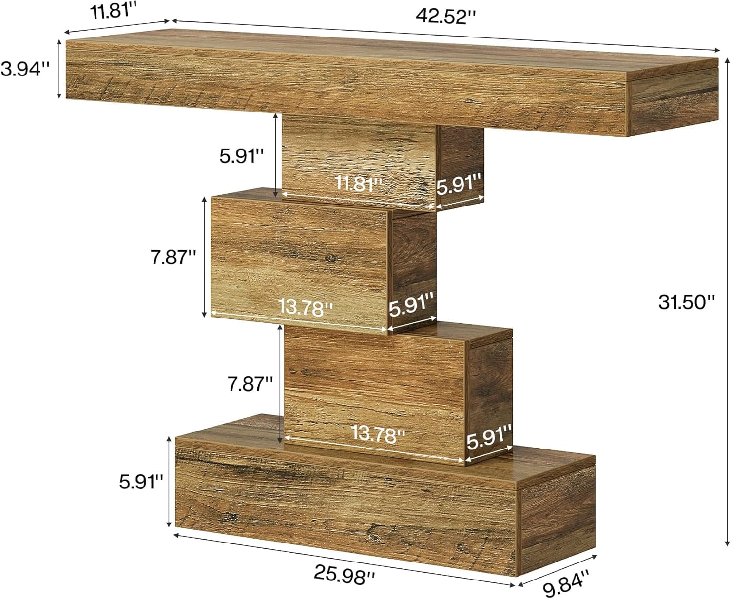 Finmind 42.5" Farmhouse Console Table, Wood Sofa Table for Living Room, Light Brown