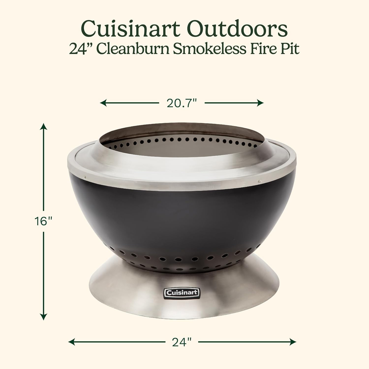 Cuisinart 24” Cleanburn Smokeless Fire Pit with Removable Base for Ash, Portable Outdoor Wood Burning Fireplace