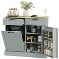 thumbnail image 2 of HOMCOM Tilt Out Trash Can Cabinet with Drawers, Farmhouse Kitchen Cabinet with Hidden Trash Can for Kitchen, Gray, 2 of 9