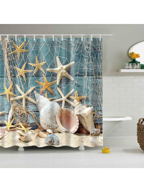 VICOODA Fishing Net Starfish Shower Curtain Waterproof