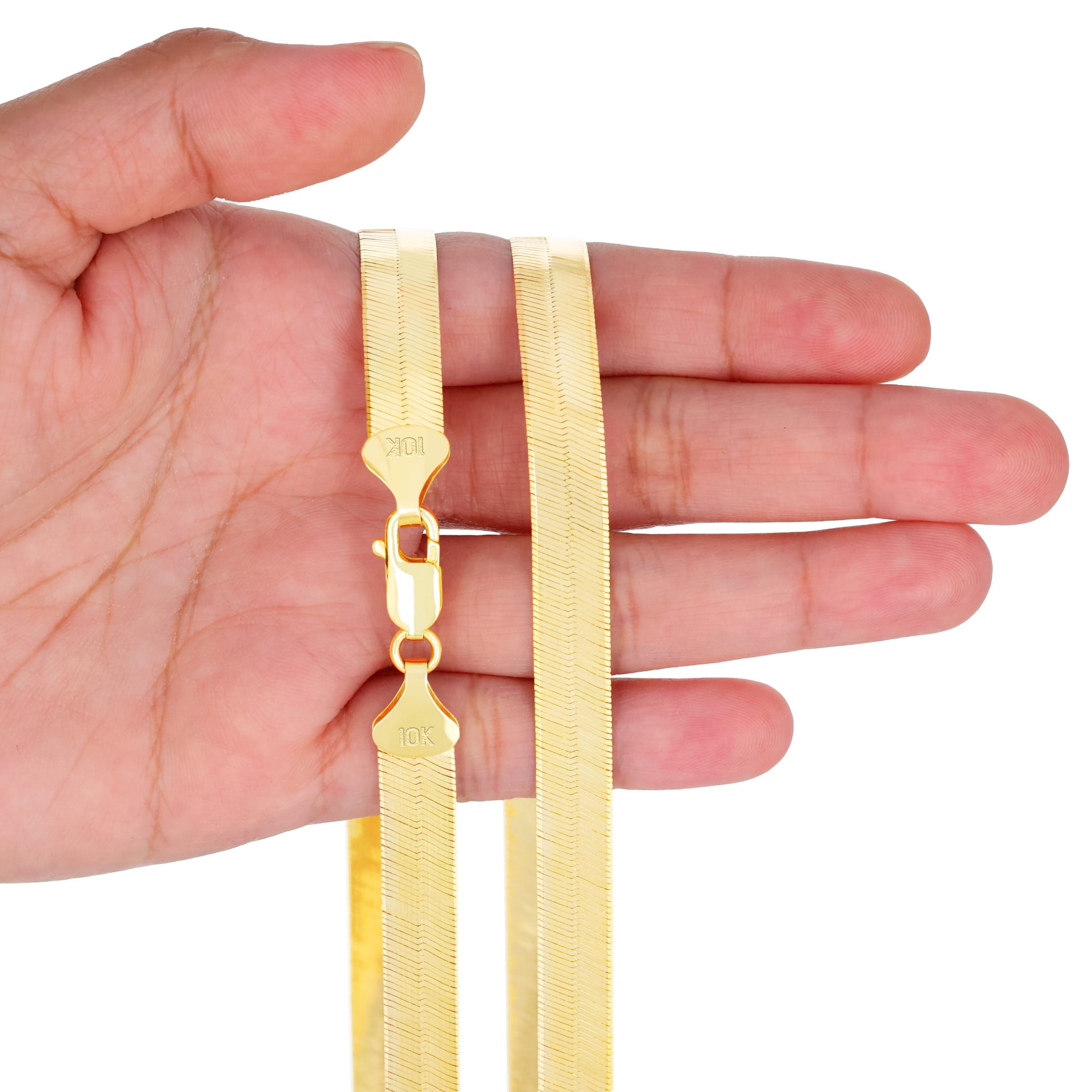 Nuragold 10k Real Yellow Gold Solid Herringbone Flexible 9mm Chain Necklace (16"-24") Italian Jewelry for Men & Women