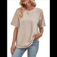thumbnail image 1 of Camisetas Holgadas de Gran Tamaño para Mujer, Cuello Redondo, Corta, Blusa Informal de Verano Y2K 2025, Camiseta Básica Caqui M, 1 of 9
