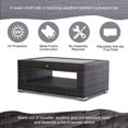 thumbnail image 3 of 2-Tier Rattan Patio Coffee Table Outdoor Side Table PE Wicker Patio Garden Tea End Desk with Tempered Glass Top & Storage for Balcony, Backyard, Poolside, 3 of 7