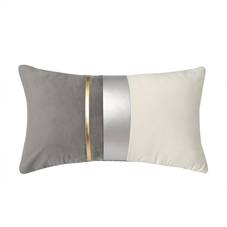 Powiller Patchwork Velvet Lumbar Pillow Cover, Gold Striped