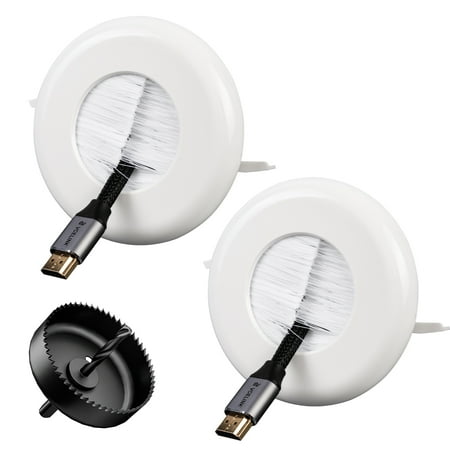 VCELINK TV Wall Grommet Kit (2-Pack), White – In-Wall Cable Pass-Through with Hole Saw, Wall Plate & Mounting Brackets | Cord Hider for Power & HDMI Cables