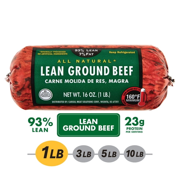 93% Lean / 7% Fat Lean Ground Beef, 1 lb Roll, Fresh, All Natural*