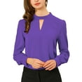 thumbnail image 1 of INSPIRE CHIC Women's Stand Collar Pleated Button Keyhole Button Blouse, 1 of 5