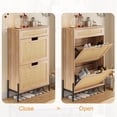 thumbnail image 3 of GAOMON Natural Rattan Storage Cabinet with 2 Flip Drawers, Adjustable Shelves & Metal Legs, Slim Wooden Entryway Shoe Cabinet for Hallway or Living Room, Oak, 3 of 7