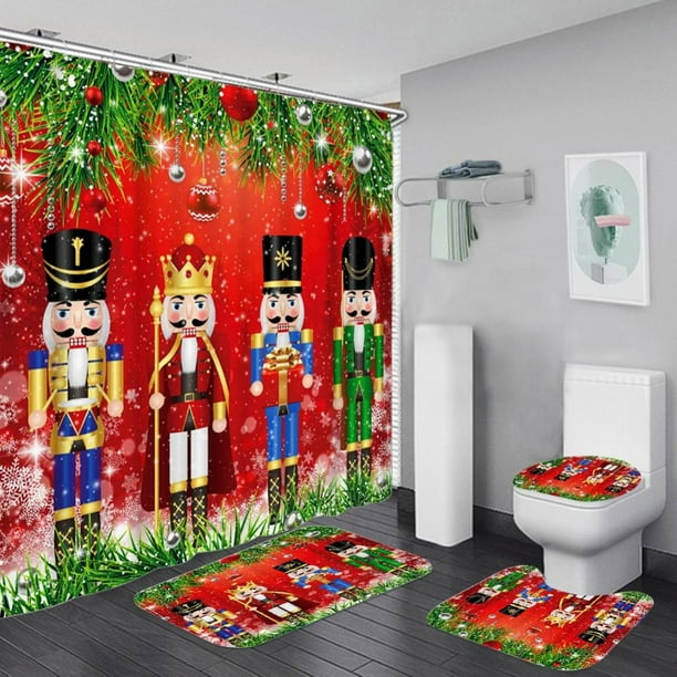 Cute and Cool Nutcracker Decor Waterproof Polyester Shower Curtain Set