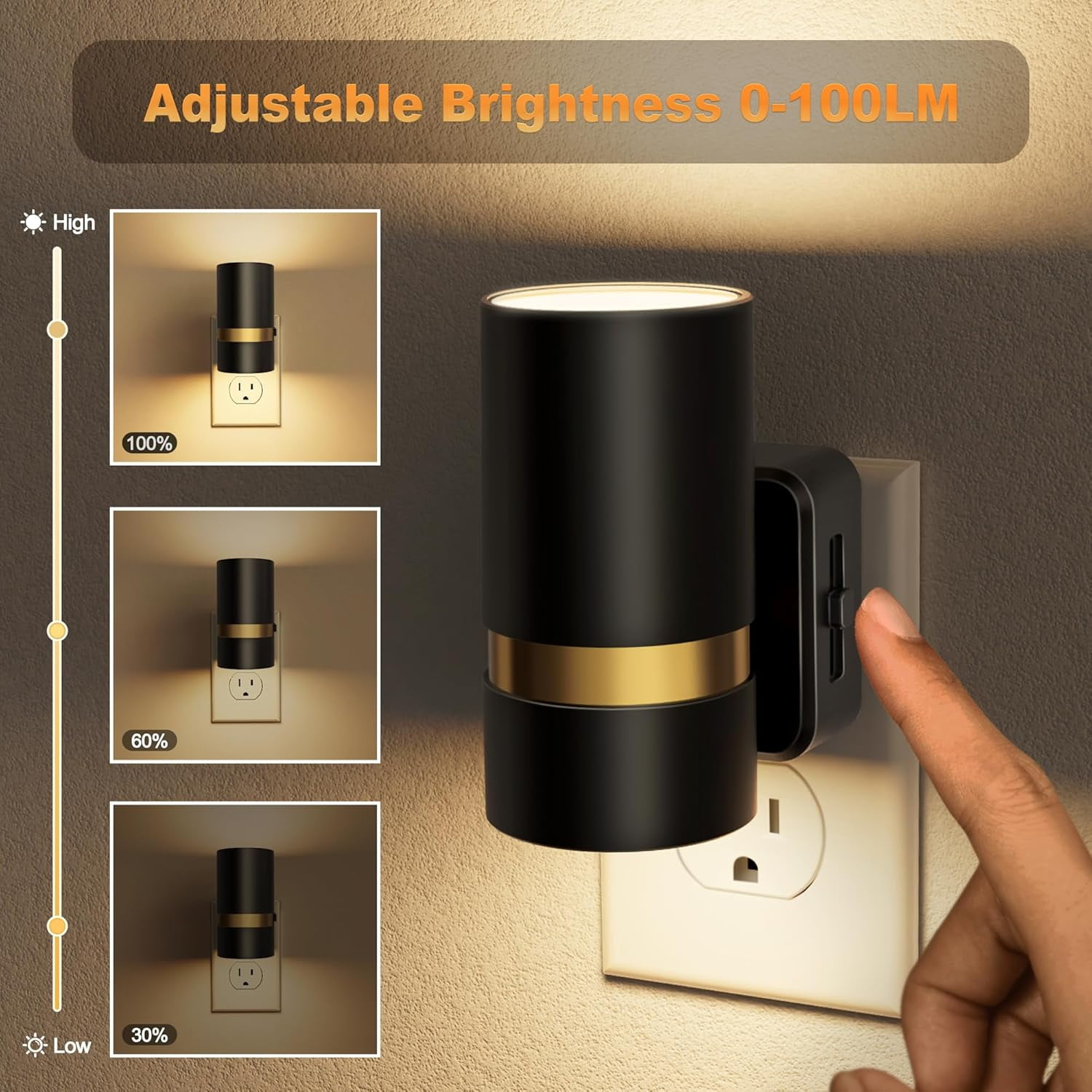 Night Lights Plug into Wall, Automatic Night Light with Dusk to Dawn, 2 Pack 0-100LM Dimmable Plug in LED Nightlight 3000K Soft Warm for Bedroom, Hallway, Stairs