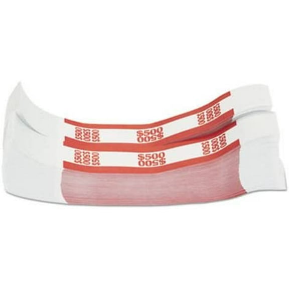 Currency Straps, Red, $500 in $5 Bills, 1000 Bands/Pack, Sold as 1000 Each