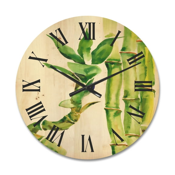 Designart 'The Forest of Bamboo Branches VI' Tropical Wood Wall Clock