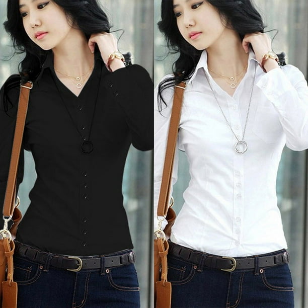 Blusas Casuales Para Mujer Camisa Blanca De Manga Larga Bodega Aurrera en linea