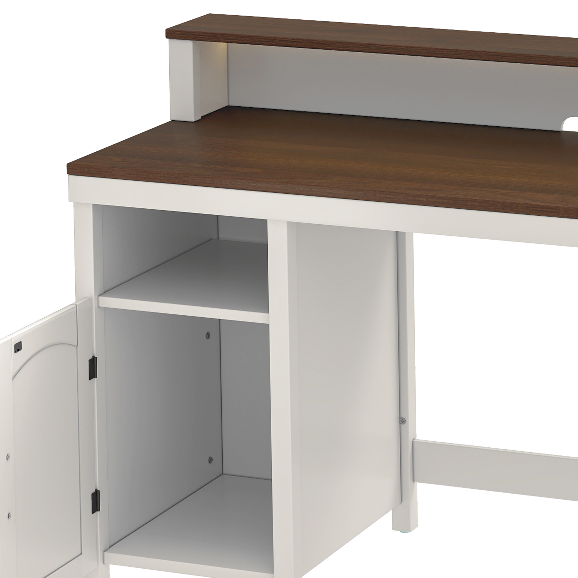Uforic Office Computer Desk with LED Lights & Storage Shelves, Gaming Desk with Drawer & Door, White