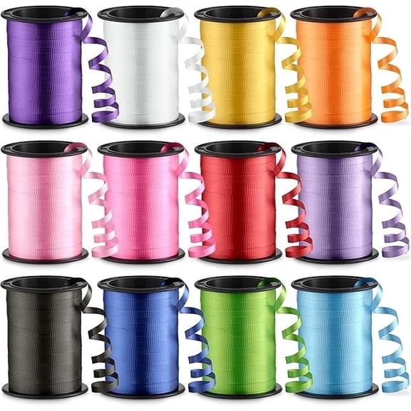 Bedwina Curling Ribbon Set, 12 Rolls, 3/16 in x 125 ft per Roll, Assorted Colors, Gift Wrapping & Balloon String for Crafts, Bows & Party Decorations