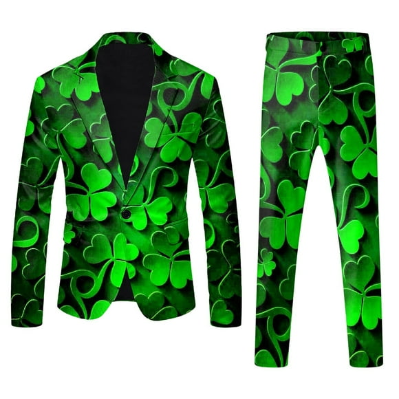 Mens St. Pat'S Day Printed Pocket Lapel Button Suit Suit Men'S Suits Green Xl