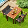thumbnail image 4 of Gymax 4PCS Acacia Wood Rattan Furniture Set w/ Umbrella Hole Patio Dining Set, 4 of 10