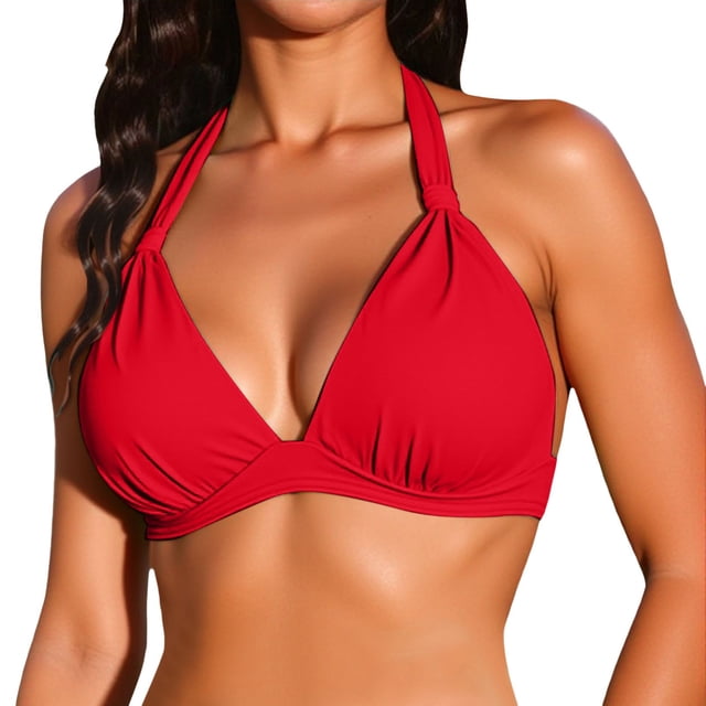 GPOECD Hauts de Maillot de Bain pour Femmes Haut de Bikini Triangle Bonnets Rigides Rehausseur Design Choix de Couleur pour l'Été Maillot de Bain pour Femmes Rouge_001,S