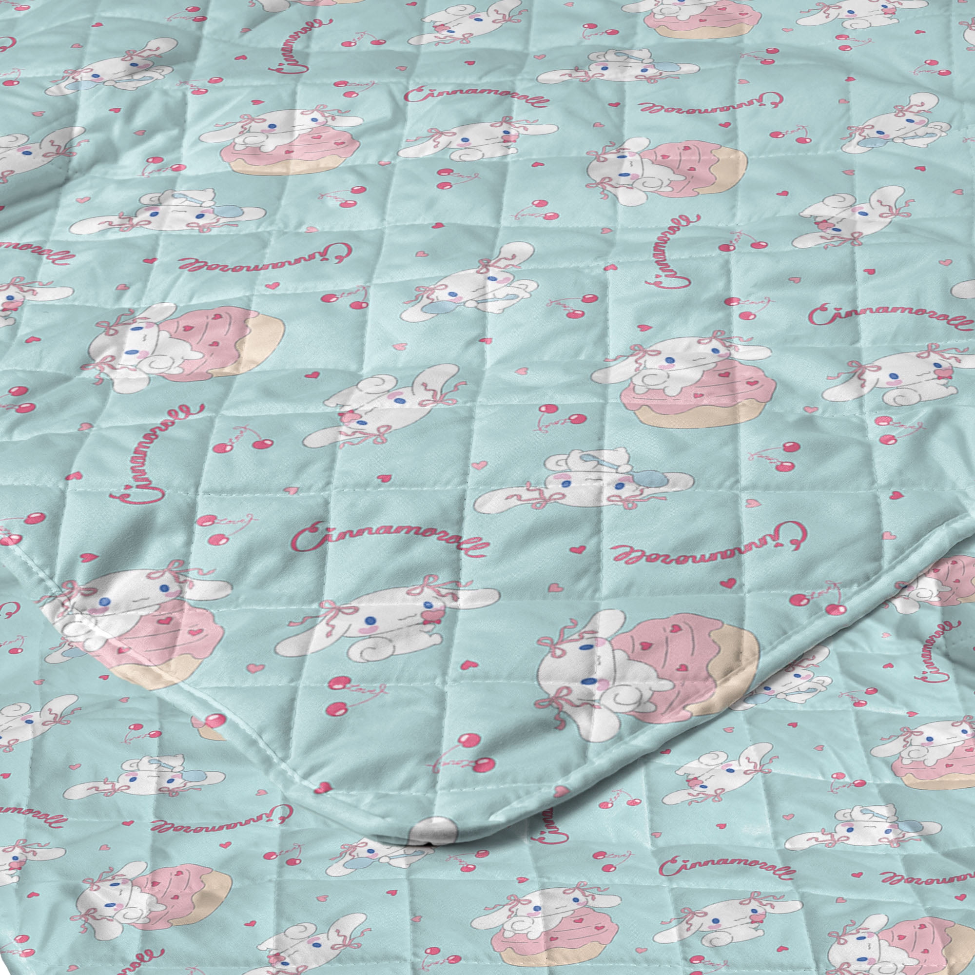 Cinnamoroll Cherry Cupcake Quilted Throw Blanket 60x80 inches, Kids Character Bedding