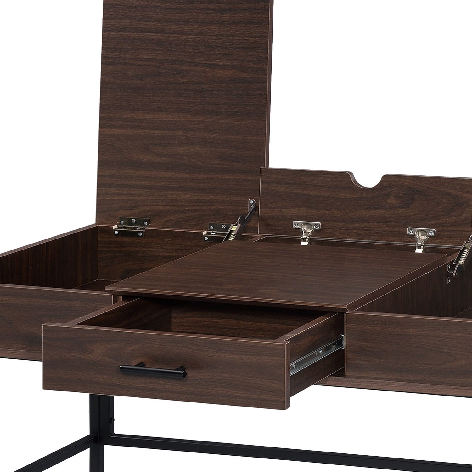 43" Modern Writing Desk with USB Charging Port, Oak & Black Computer Desk with Storage Drawer, Metal Base Office Desk with Side Shelves, Rectangular Study Table for Home Office