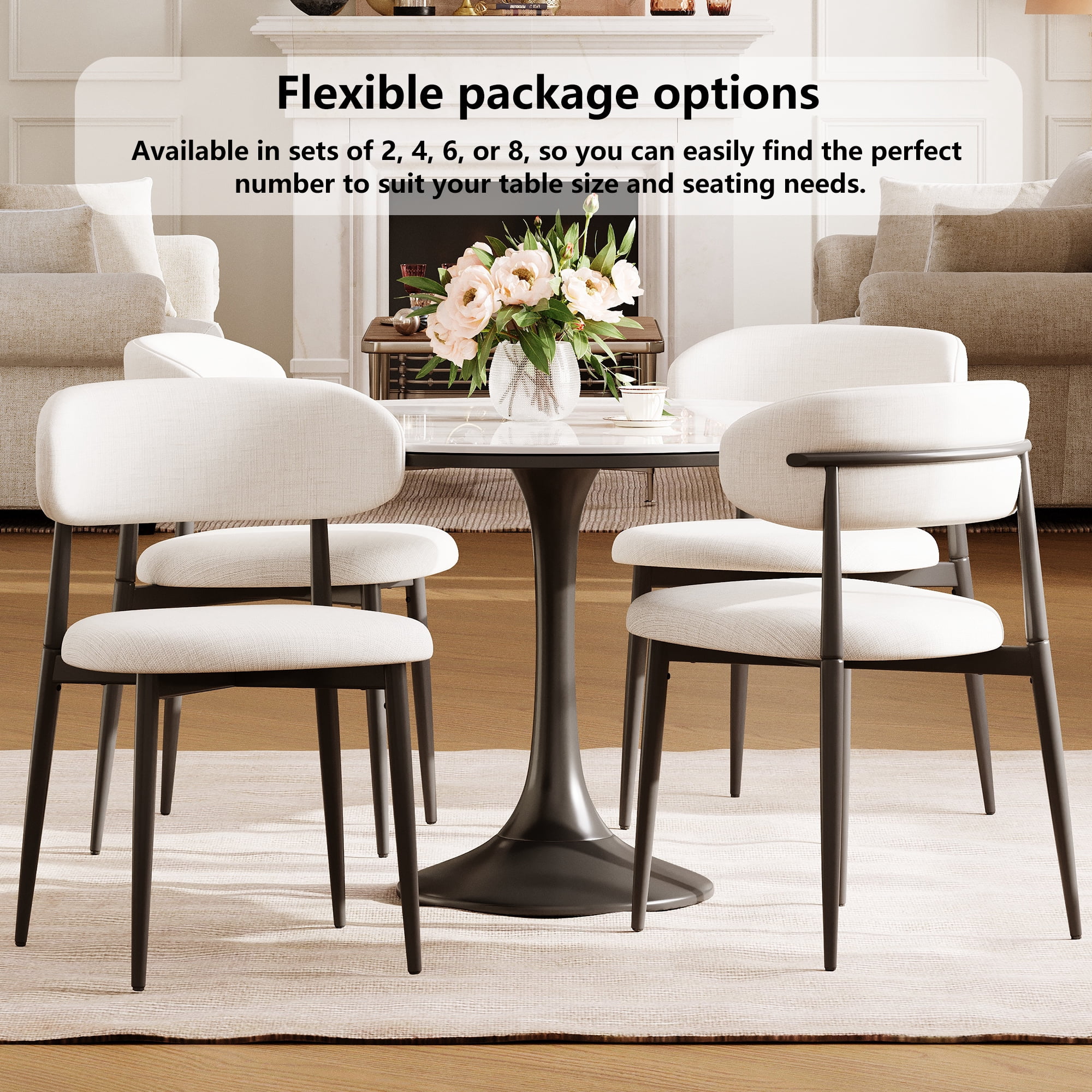 Leumius Dining Chairs Set of 2,Upholstered Dining Chairs with Curved Backrest, Modern Kitchen & Dining Room Chairs with Metal Leg for Dining Room, Restaurant,Black+Beige
