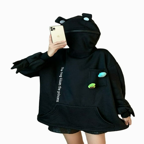 Women Frog Hoodie Valentine‘s Day Sweatshirt Zip up Pullover Cartoon Couple Top Green XXXL
