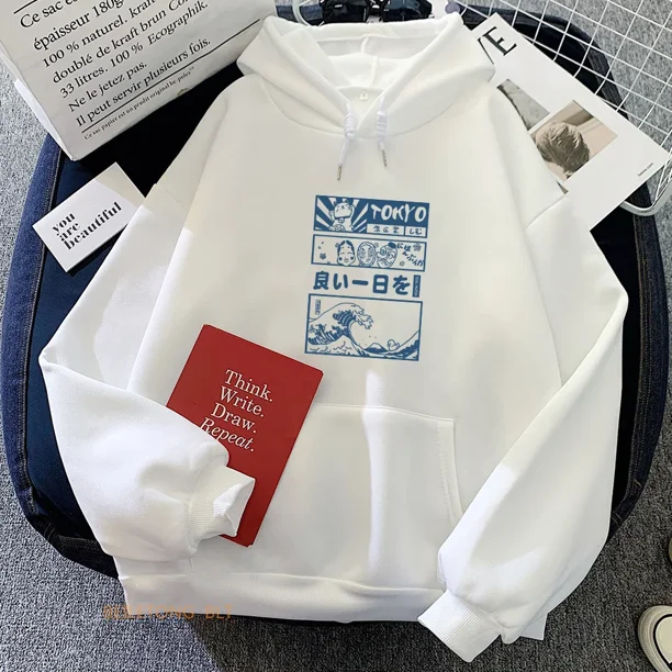 Sudaderas con capucha de gato Kanji japonés para mujer, sudaderas - Main Image