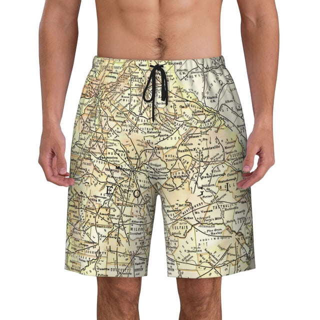 Men Board Shorts World Map Y2K Funny Swimming Trunks Colorful Geographic Quick Dry Trendy Large Size Beach Shorts