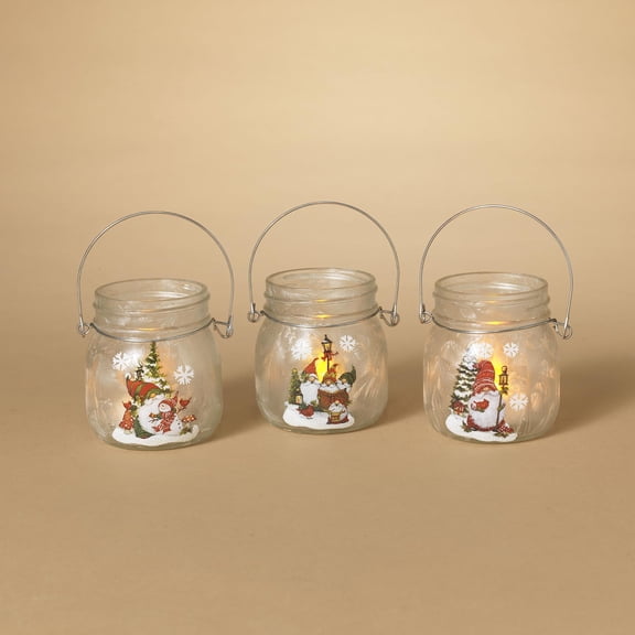 Gerson International Frosted Glass Holiday Gnome Design Luminaries, 3.5-inch Height, Set of 3