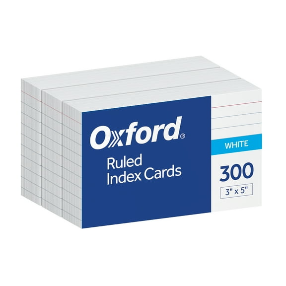 Oxford Ruled Index Cards Single, White, 300 Cards Pack