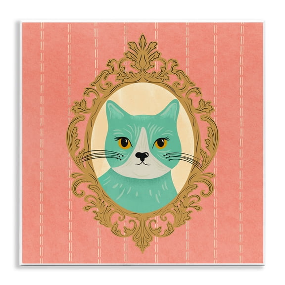 Stupell Industries Art Deco Green Cat Portrait Wall Plaque Art, 12 x 12, by Carrie Cantwell
