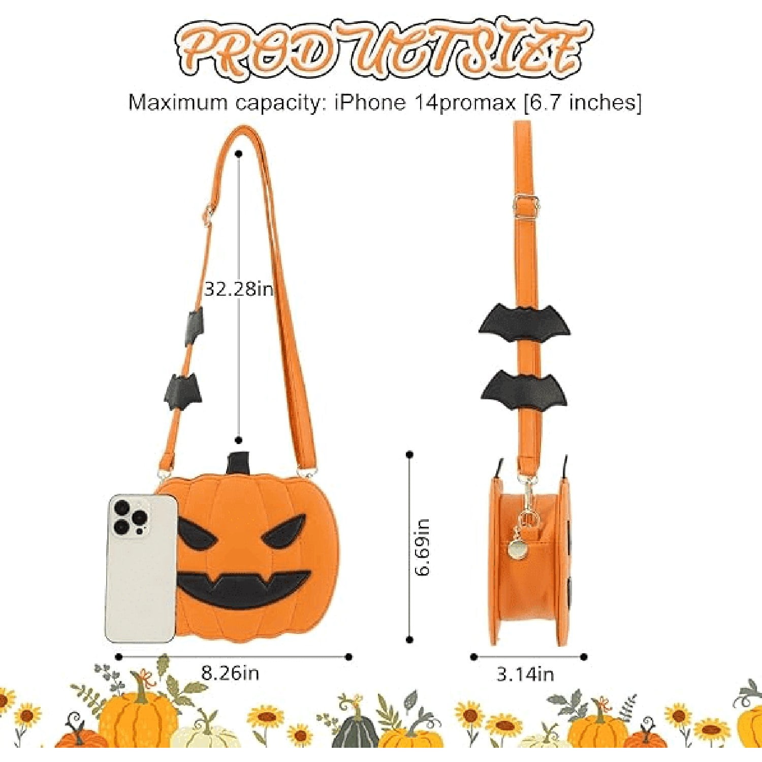 Halloween Pumpkin Crossbody Bag PU Leather Shoulder Purse for Women