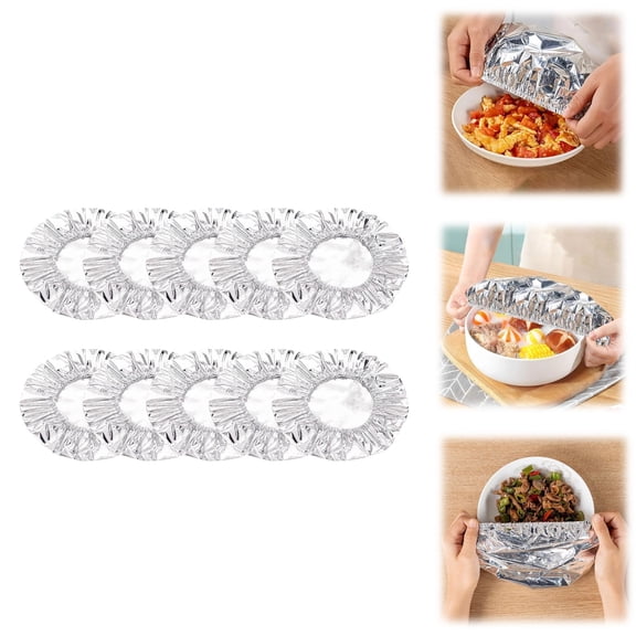 Food Grade Thermal Insulation Covers for Plates, 10 Count Elastic Aluminum Foil Dish Covers, Oilproof Washable Reusable Keep Warm Lids, BPA Free & Leakproof