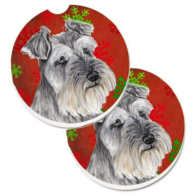 Carolines Treasures SC9433CARC Schnauzer Flocons de Neige Rouges et Verts Ensemble de Noël de 2 Porte-Gobelets sous-Verre de Voiture