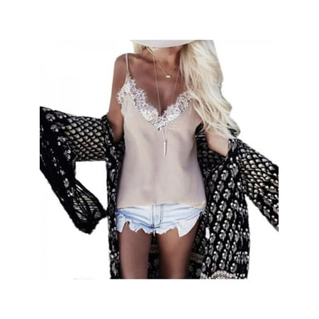 Stretch V-neck Camisole - Nicesee Women Sleeveless Blouse Tank Top Camisole Lace Trim V-neck