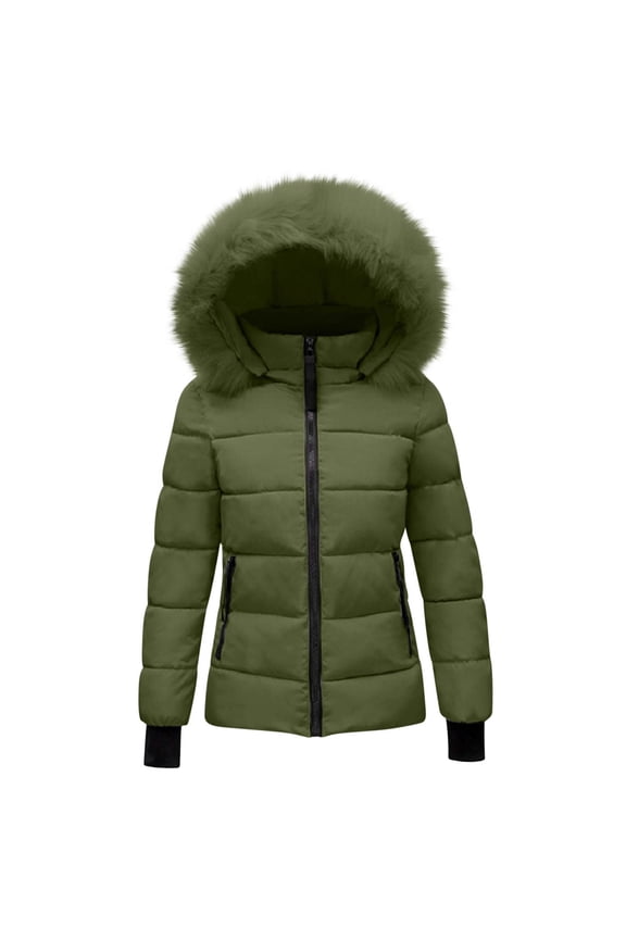 Womens Winter Jacket Quilted Puffer Jacket Hooded Long Sleeve Zip Winter Parka Coat Warm Jackets with Pockets Women's Spring Fall Jacket S-4 A-Green M