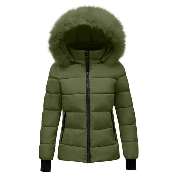 Homenesgenics Womens Coats 1X Women's Winter Tops Jacket with Hood Waist and To Overcome Outer Long Sleeve Coats Green XL