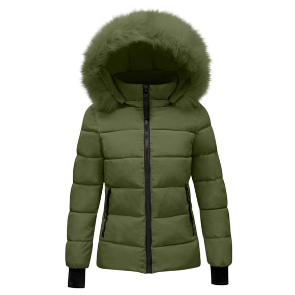 Mrat Womens Winter Jacket Quilted Puffer Jacket Hooded Long Sleeve Zip Winter Parka Coat Warm Jackets with Pockets Rain Jacket Lady S-4 A-Green XL