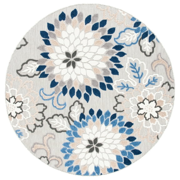 SAFAVIEH Cabana Michelle Floral Indoor/Outdoor Area Rug, Grey/Blue, 6'7" x 6'7" Round