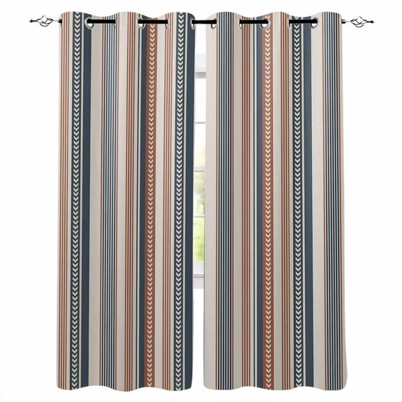 Fsddascl Red Blue Striped Blackout Curtains for Bedroom/Living Room, Thermal Insulated Kitchen Curtains, Boho Vintage Abstract Colorful Striped Grommet Darkening Window Treatment Drapes 52"x72"x2