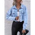 thumbnail image 3 of Txlixc Chaqueta de vaquero corta para mujeres, manga larga casual para adultos, dobladillo desgastado y solapa Txlixc  moda, 3 of 8