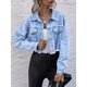 thumbnail image 3 of Txlixc Chaqueta de vaquero corta para mujeres, manga larga casual para adultos, dobladillo desgastado y solapa Txlixc  moda, 3 of 8
