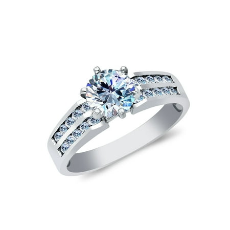 14K White Solid Gold 1 Ct. Round Cut Cubic Zirconia CZ Wedding Engagement Ring - size 5