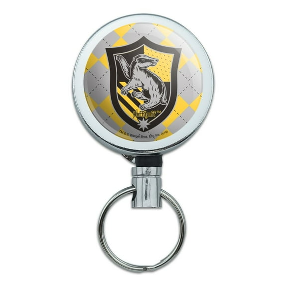 Harry Potter Hufflepuff Plaid Sigil Heavy Duty Metal Retractable Reel ID Badge Key Card Tag Holder with Belt Clip
